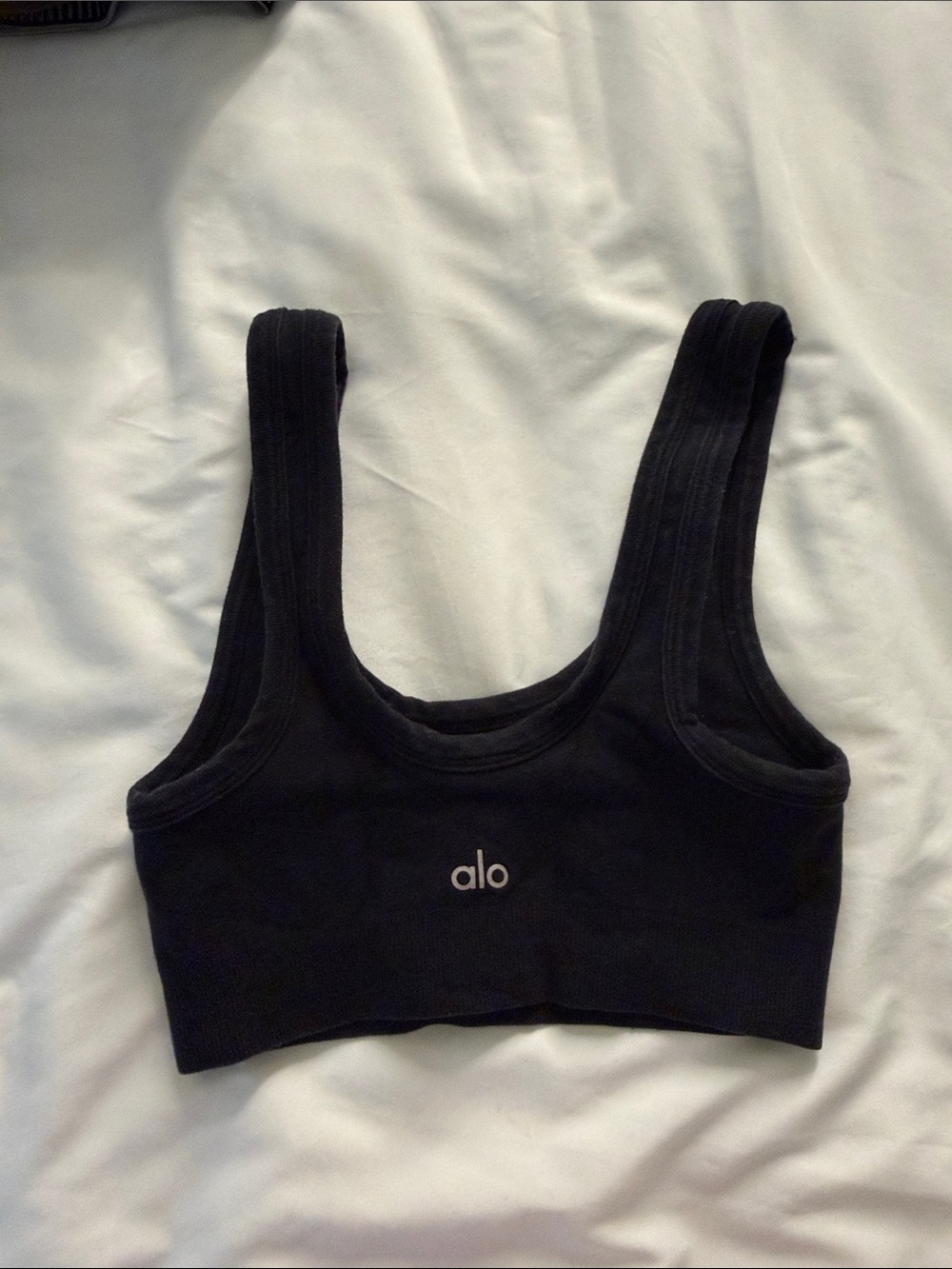ALO Yoga Black Ribbed Scoop Sports Bra